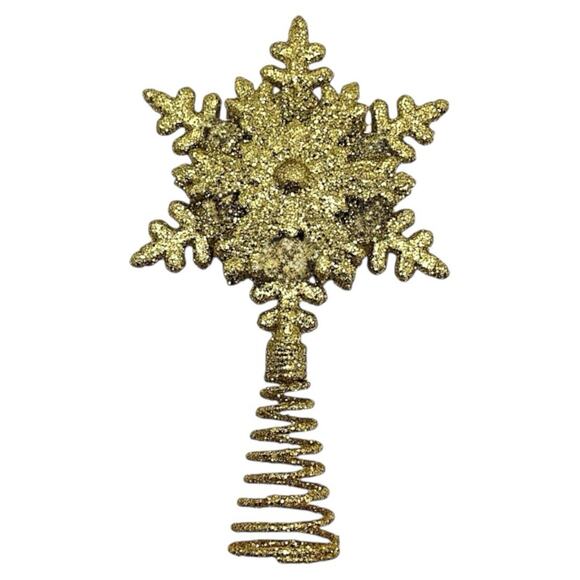 Gold Glitter Snowflake Mini Tree Topper Christmas Decor Metal Spiral - Picture 2 of 2